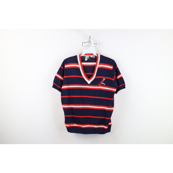 Vintage 70s Streetwear Womens Size XL Striped Sailing Knit Short Sleeve Sweater - Picture 1 of 11